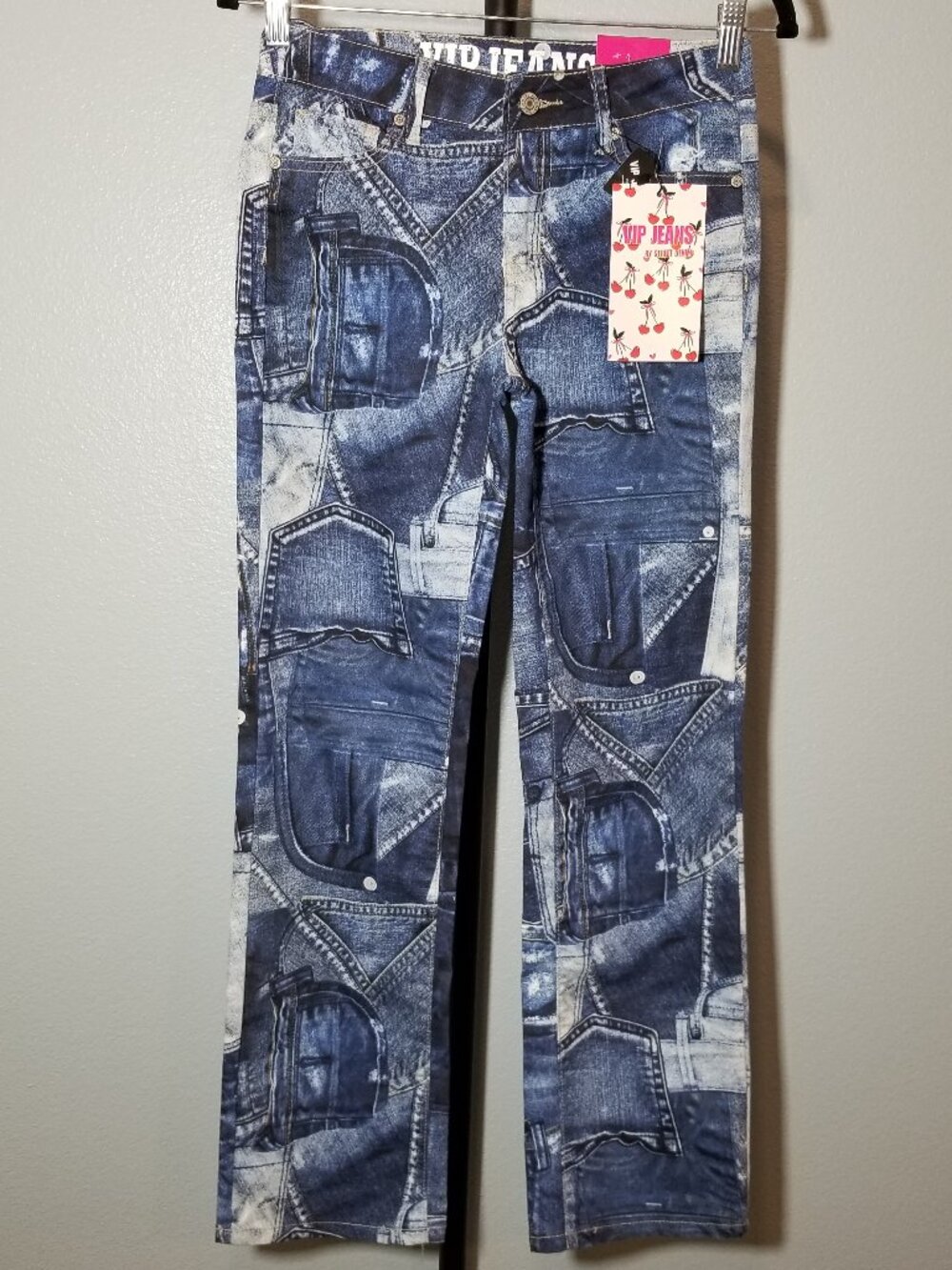 VIP Jeans Girls Size 14 Patch Pocket Print Straight Leg Jeans Boho Hippie NWT